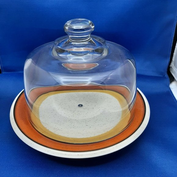 MCM Cheese Domed Lid Tapas Butter Serving Dish W Dalton Tangerine Gold Speckle - Picture 1 of 9